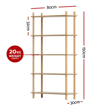 Artiss Bookshelf 5 Tiers Bookcase Display Shelves Wooden Storage Stand Rack Pine-Furniture > Living Room > Bookcases &amp; Shelves-PEROZ Accessories