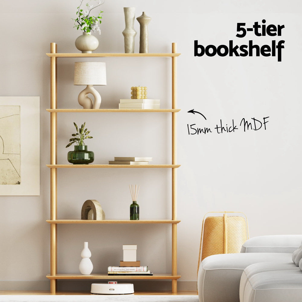 Artiss Bookshelf 5 Tiers Bookcase Display Shelves Wooden Storage Stand Rack Pine-Furniture > Living Room > Bookcases &amp; Shelves-PEROZ Accessories