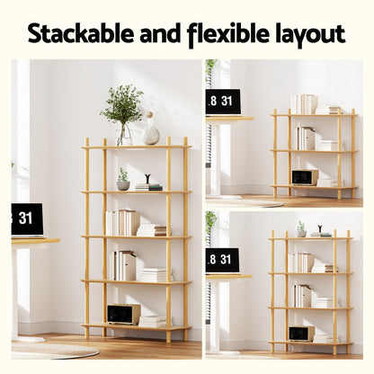 Artiss Bookshelf 5 Tiers Bookcase Display Shelves Wooden Storage Stand Rack Pine-Furniture > Living Room > Bookcases &amp; Shelves-PEROZ Accessories