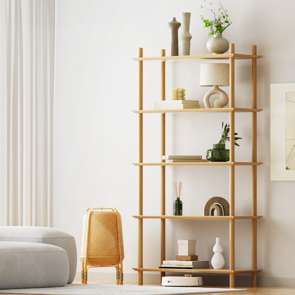 Artiss Bookshelf 5 Tiers Bookcase Display Shelves Wooden Storage Stand Rack Pine-Furniture > Living Room > Bookcases &amp; Shelves-PEROZ Accessories