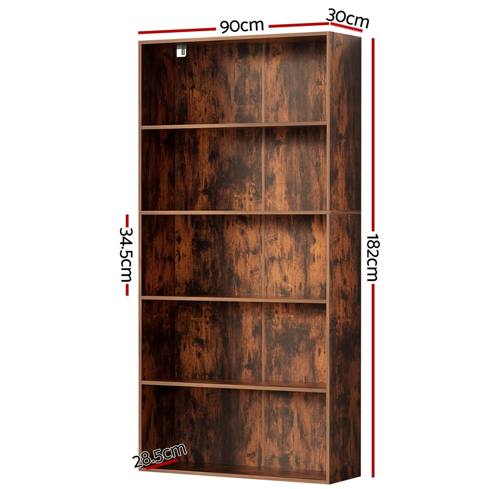 Artiss Bookshelf 5 Tiers Walnut-Furniture > Living Room > Bookcases &amp; Shelves-PEROZ Accessories
