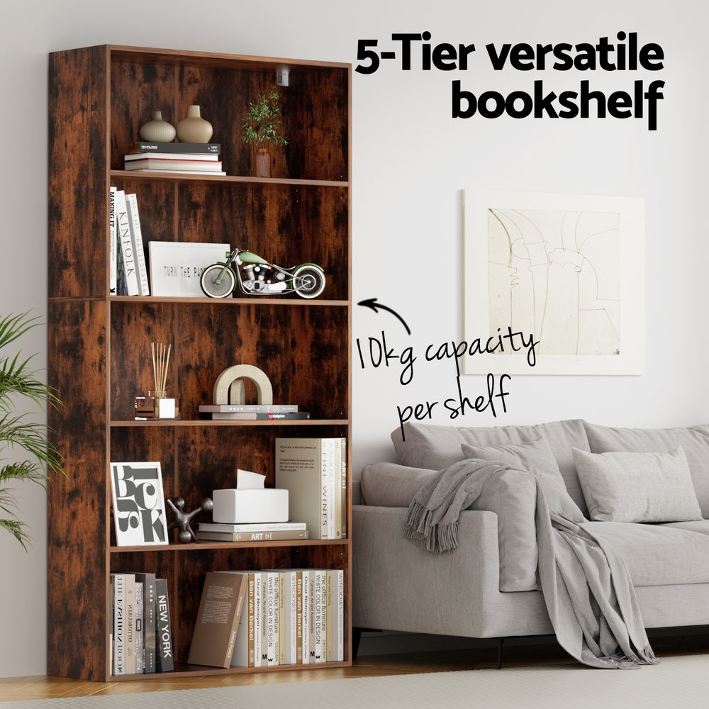 Artiss Bookshelf 5 Tiers Walnut-Furniture > Living Room > Bookcases &amp; Shelves-PEROZ Accessories