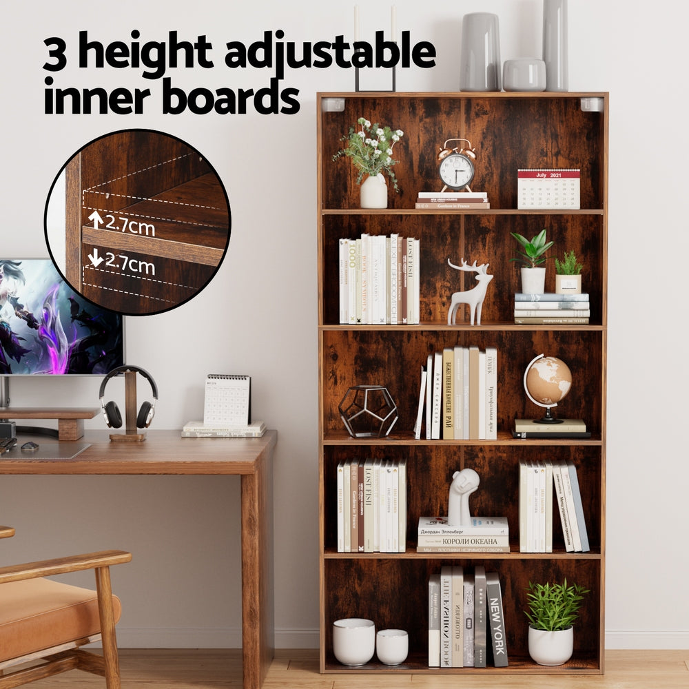 Artiss Bookshelf 5 Tiers Walnut-Furniture > Living Room > Bookcases &amp; Shelves-PEROZ Accessories
