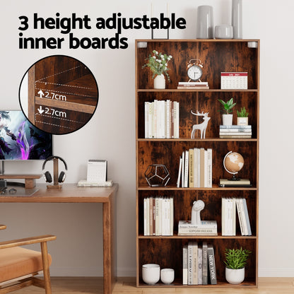 Artiss Bookshelf 5 Tiers Walnut-Furniture > Living Room > Bookcases &amp; Shelves-PEROZ Accessories
