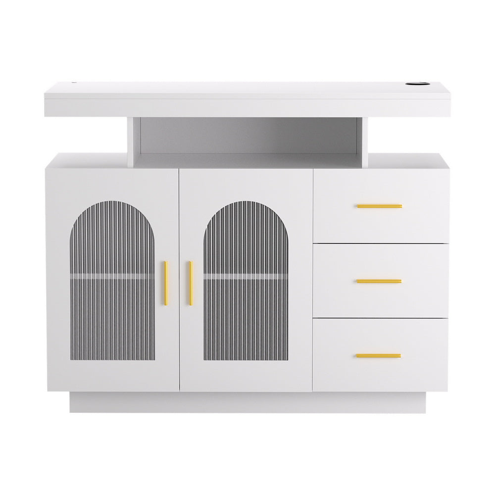 Artiss Buffet Sideboard Cabinet LED Clear Door Kitchen Storage Drawers White-Furniture > Dining > Buffets &amp; Sideboards-PEROZ Accessories