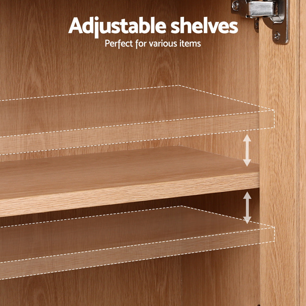 Artiss Buffet Sideboard Hutch Storage Cabinet Kitchen Cupboard Hooks Rattan Pine-Furniture > Dining > Buffets &amp; Sideboards-PEROZ Accessories