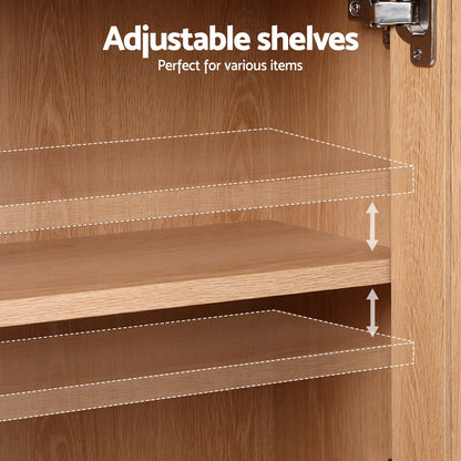 Artiss Buffet Sideboard Hutch Storage Cabinet Kitchen Cupboard Hooks Rattan Pine-Furniture > Dining > Buffets &amp; Sideboards-PEROZ Accessories