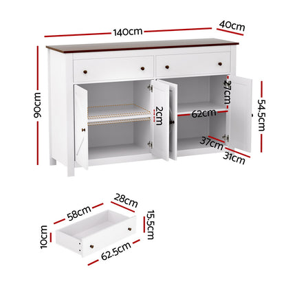 Artiss Buffet Sideboard Storage Cabinet Kitchen Cupboard 2 Drawers 140CM White-Furniture > Dining > Buffets &amp; Sideboards-PEROZ Accessories