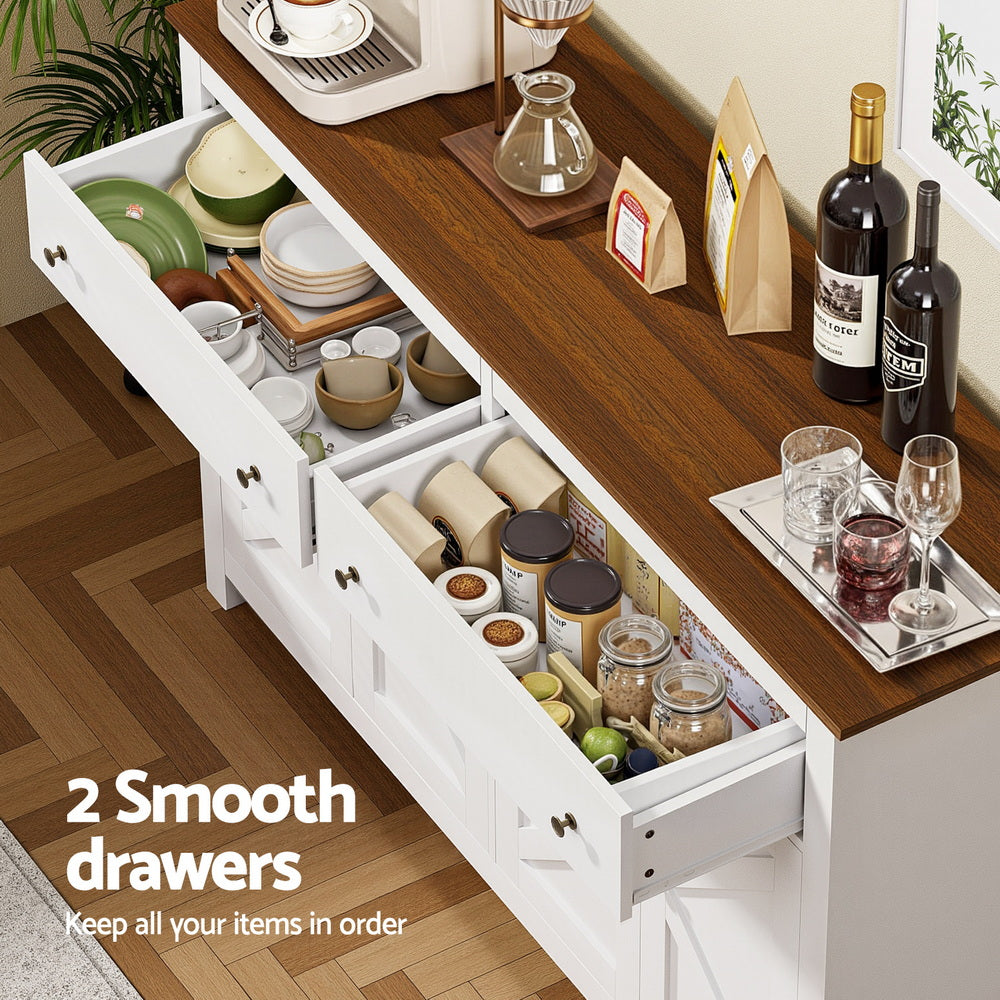 Artiss Buffet Sideboard Storage Cabinet Kitchen Cupboard 2 Drawers 140CM White-Furniture > Dining > Buffets &amp; Sideboards-PEROZ Accessories