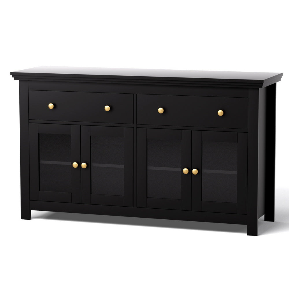 Artiss Buffet Sideboard Storage Cabinet Kitchen Cupboard Clear Door Drawer Black-Furniture > Dining > Buffets &amp; Sideboards-PEROZ Accessories