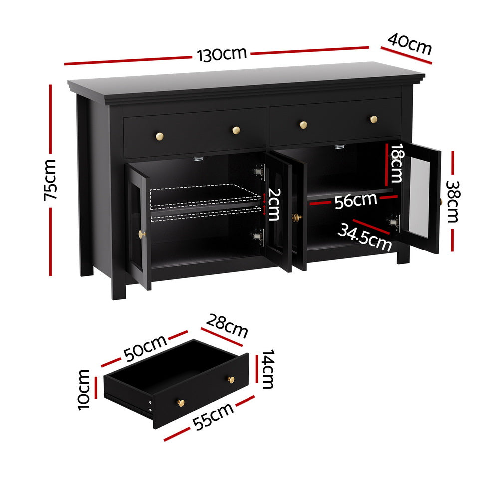 Artiss Buffet Sideboard Storage Cabinet Kitchen Cupboard Clear Door Drawer Black-Furniture > Dining > Buffets &amp; Sideboards-PEROZ Accessories