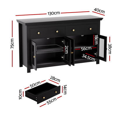 Artiss Buffet Sideboard Storage Cabinet Kitchen Cupboard Clear Door Drawer Black-Furniture > Dining > Buffets &amp; Sideboards-PEROZ Accessories