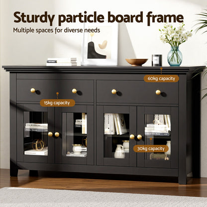 Artiss Buffet Sideboard Storage Cabinet Kitchen Cupboard Clear Door Drawer Black-Furniture > Dining > Buffets &amp; Sideboards-PEROZ Accessories