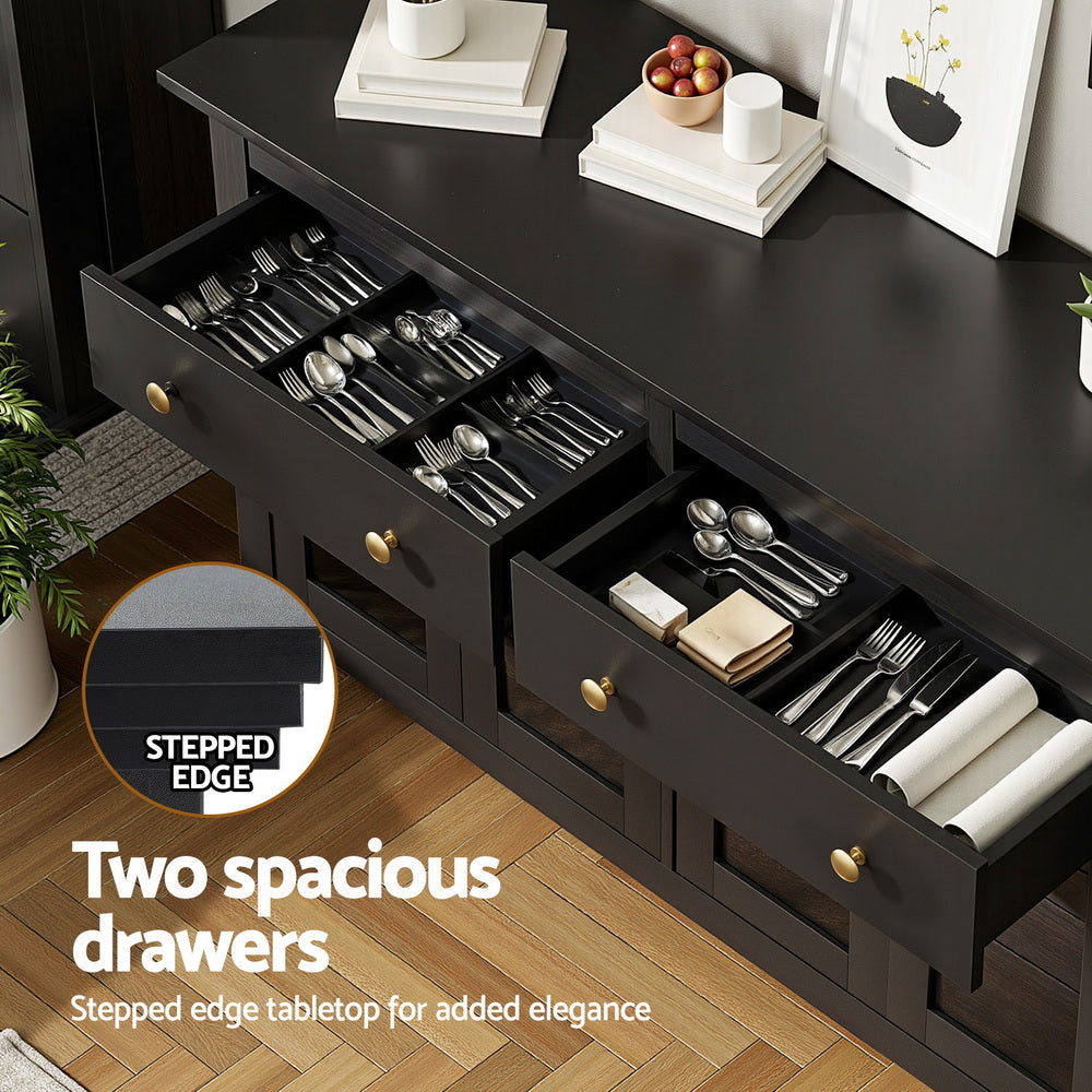 Artiss Buffet Sideboard Storage Cabinet Kitchen Cupboard Clear Door Drawer Black-Furniture > Dining > Buffets &amp; Sideboards-PEROZ Accessories