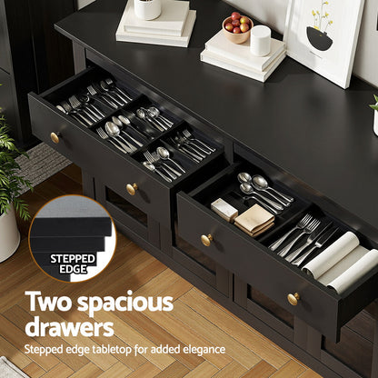 Artiss Buffet Sideboard Storage Cabinet Kitchen Cupboard Clear Door Drawer Black-Furniture > Dining > Buffets &amp; Sideboards-PEROZ Accessories
