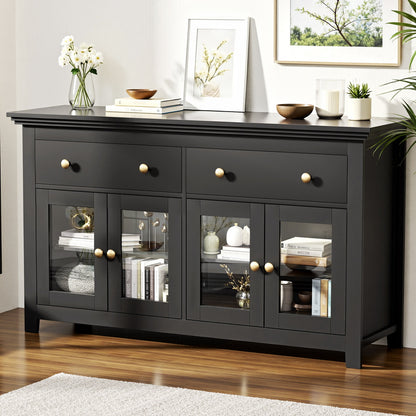 Artiss Buffet Sideboard Storage Cabinet Kitchen Cupboard Clear Door Drawer Black-Furniture > Dining > Buffets &amp; Sideboards-PEROZ Accessories