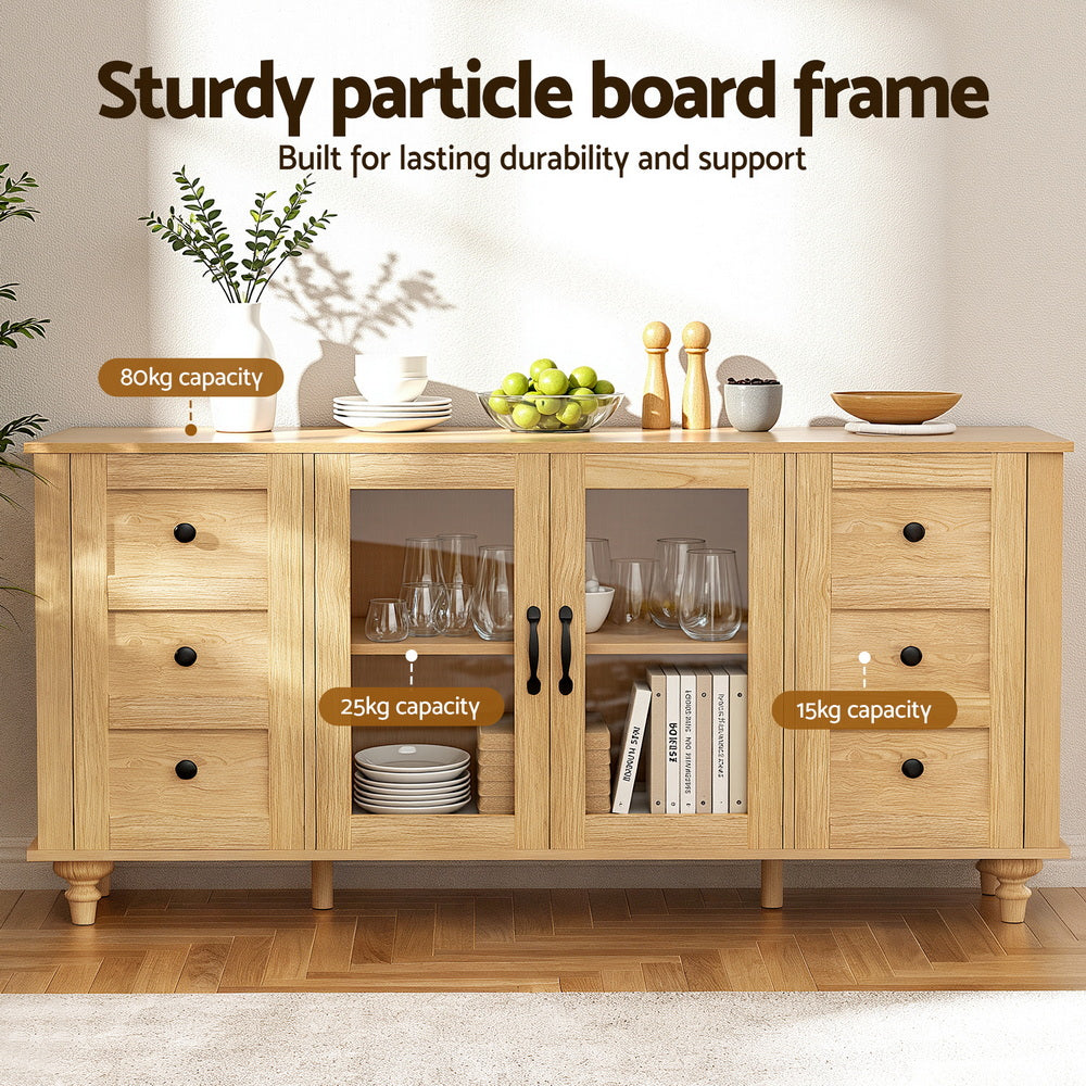Artiss Buffet Sideboard Storage Cabinet Kitchen Cupboard Faux Drawer 150CM Pine-Furniture > Dining > Buffets &amp; Sideboards-PEROZ Accessories