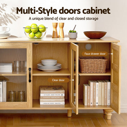 Artiss Buffet Sideboard Storage Cabinet Kitchen Cupboard Faux Drawer 150CM Pine-Furniture > Dining > Buffets &amp; Sideboards-PEROZ Accessories