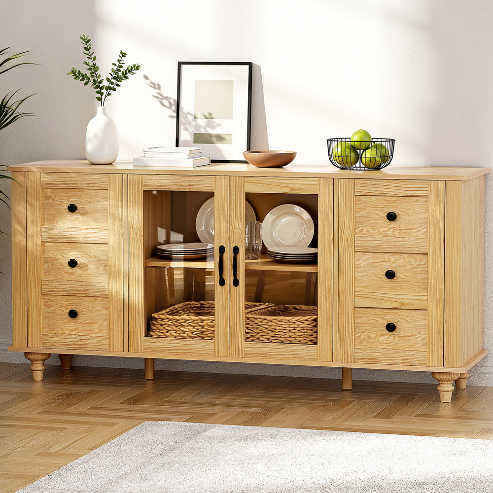 Artiss Buffet Sideboard Storage Cabinet Kitchen Cupboard Faux Drawer 150CM Pine-Furniture > Dining > Buffets &amp; Sideboards-PEROZ Accessories