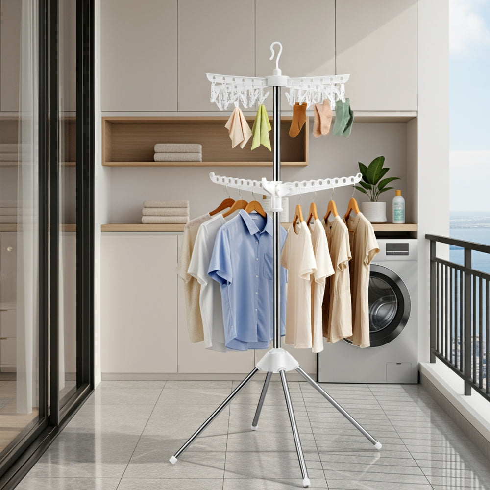Artiss Clothes Rack Airer 2 Tier Rotatable Hanger Foldable-Furniture > Living Room > Coat Racks-PEROZ Accessories