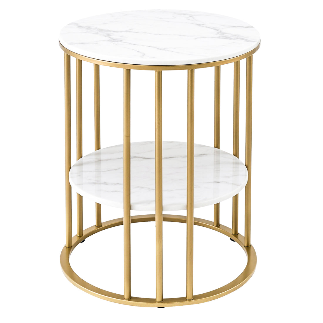 Artiss Coffee Table 2-Tier Round Marble Effect White&amp;Gold-Furniture > Living Room > Coffee Tables-PEROZ Accessories