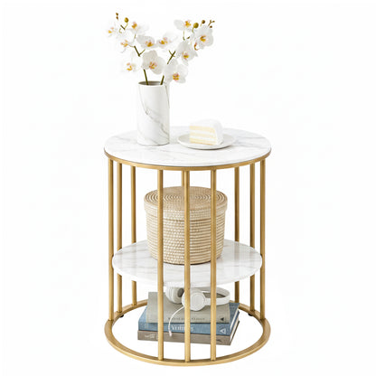 Artiss Coffee Table 2-Tier Round Marble Effect White&amp;Gold-Furniture > Living Room > Coffee Tables-PEROZ Accessories