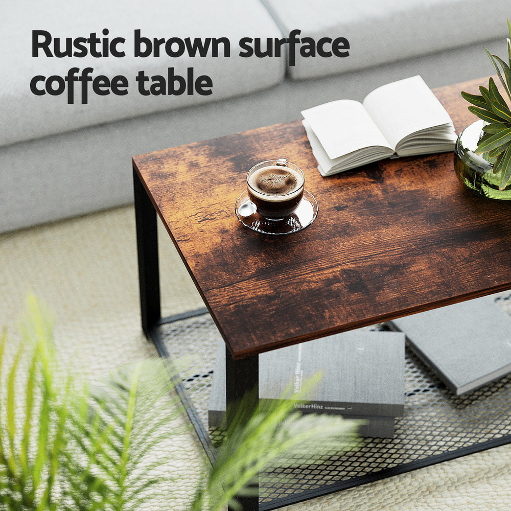 Artiss Coffee Table 2-Tier Rustic Brown 104CM-Furniture > Living Room > Coffee Tables-PEROZ Accessories