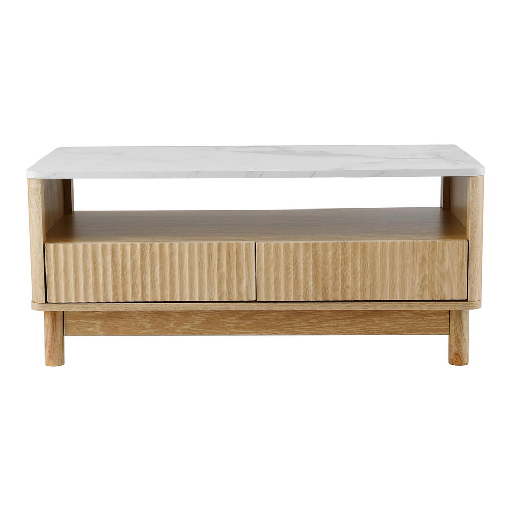 Artiss Coffee Table Drawer Shelf Marble Effect Wood&amp;White-Furniture &gt; Living Room &gt; Coffee Tables-PEROZ Accessories