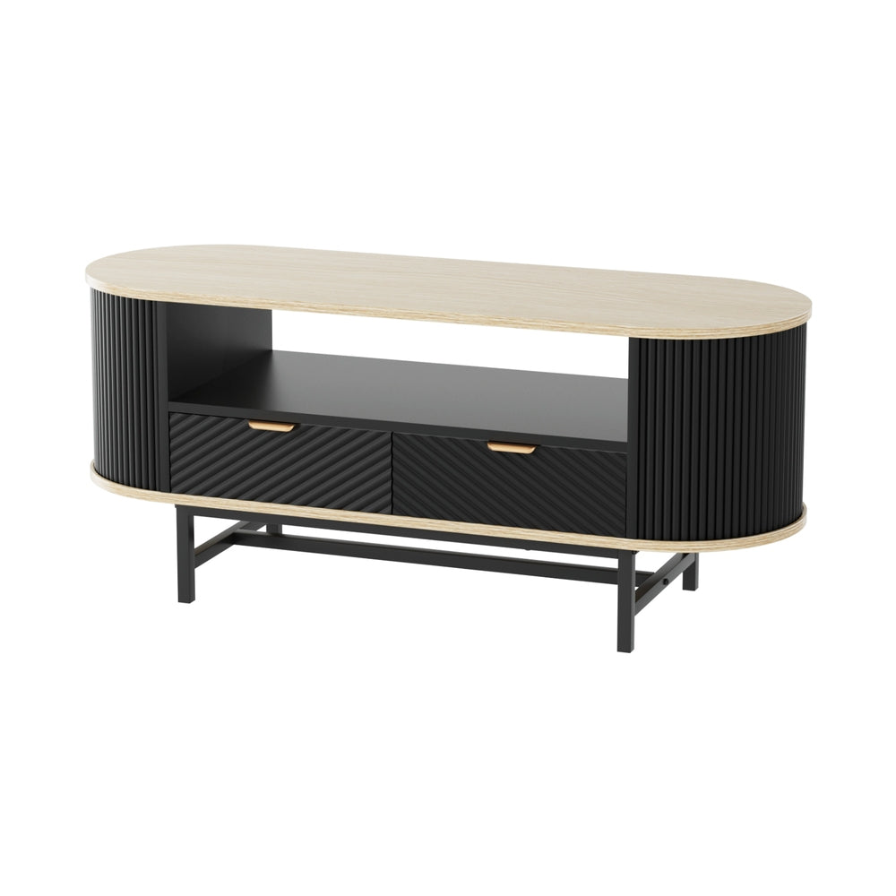 Artiss Coffee Table Drawer Shelf Wood&amp;Black-Furniture &gt; Living Room &gt; Coffee Tables-PEROZ Accessories