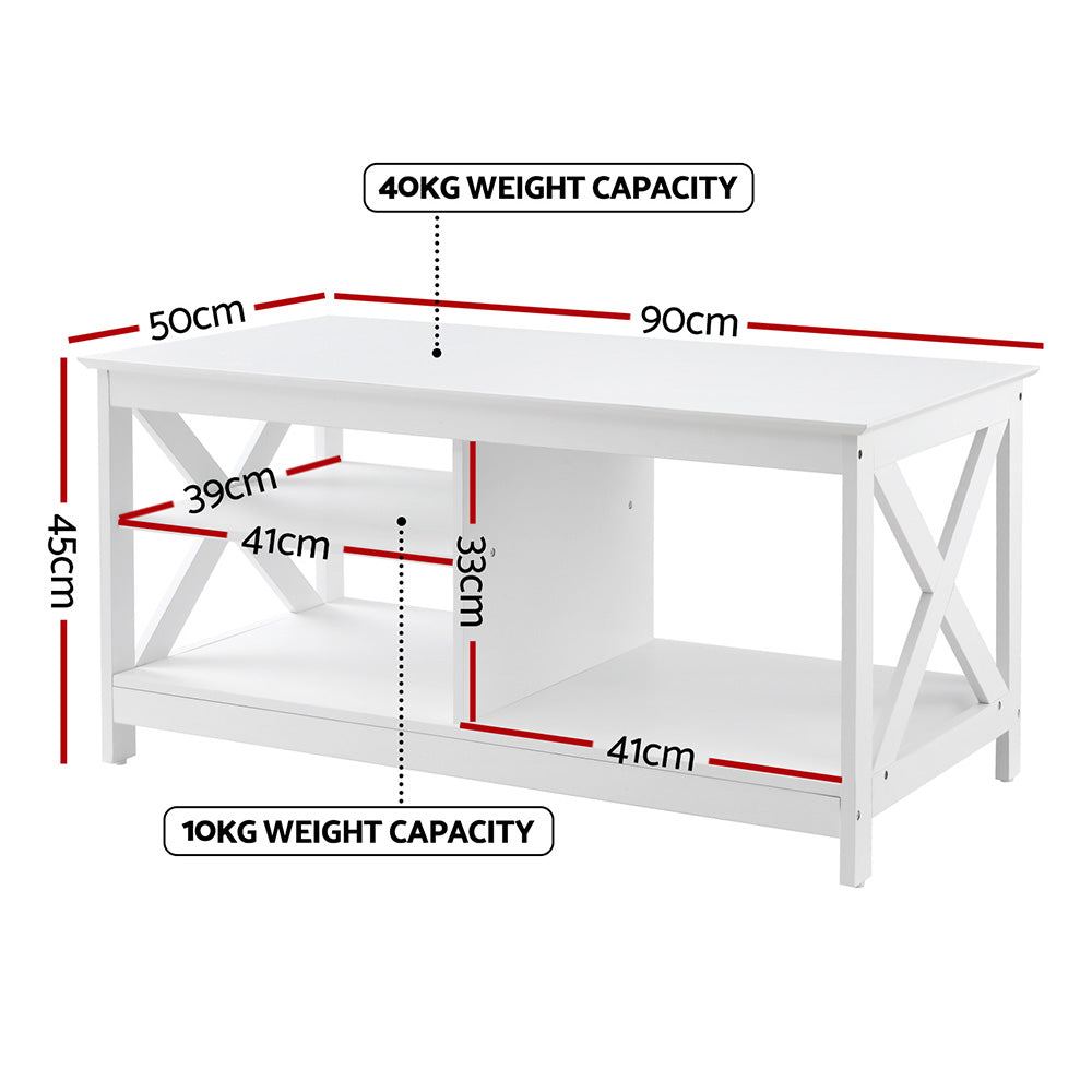 Artiss Coffee Table Storage Shelf White-Furniture > Living Room > Coffee Tables-PEROZ Accessories