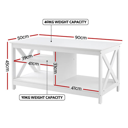 Artiss Coffee Table Storage Shelf White-Furniture > Living Room > Coffee Tables-PEROZ Accessories
