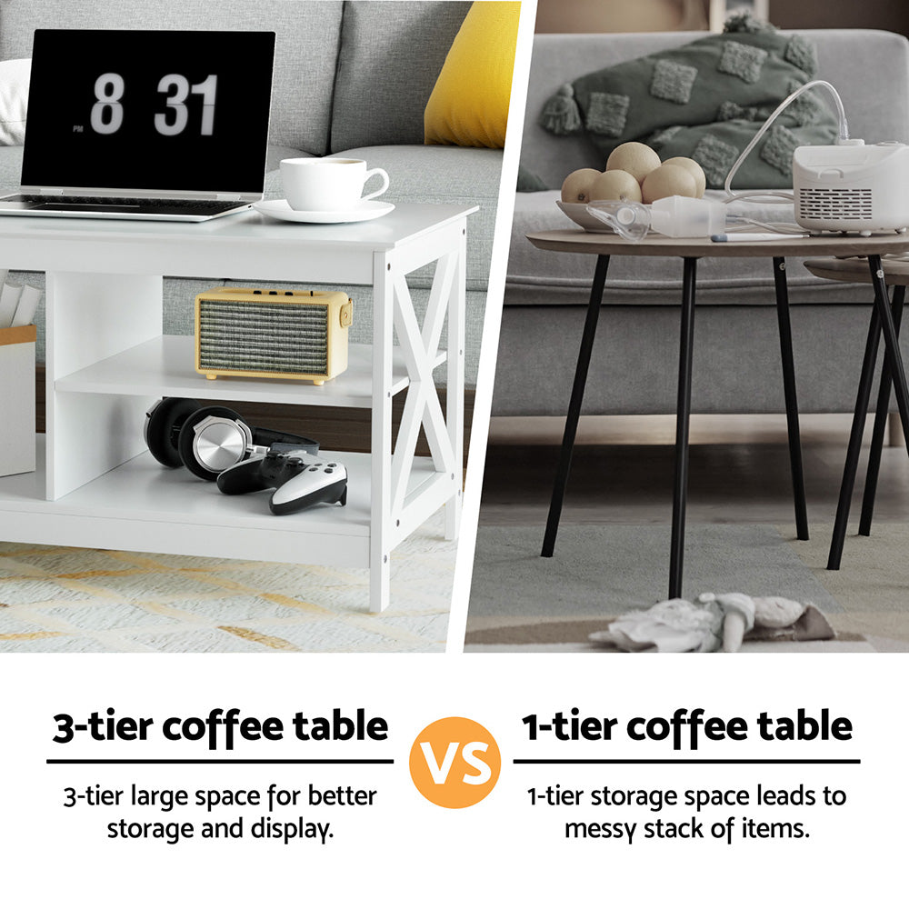 Artiss Coffee Table Storage Shelf White-Furniture > Living Room > Coffee Tables-PEROZ Accessories