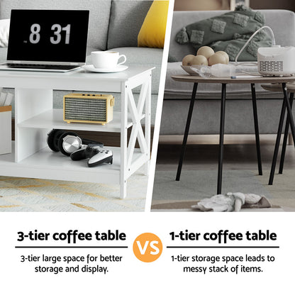 Artiss Coffee Table Storage Shelf White-Furniture > Living Room > Coffee Tables-PEROZ Accessories