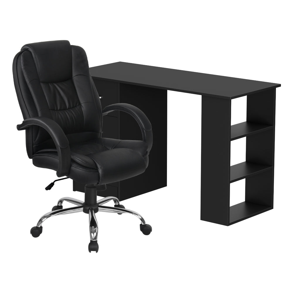 Artiss Computer Desk 120cm Executive Office Chair Set PU Leather High Back Black-Furniture > Office > Desks-PEROZ Accessories