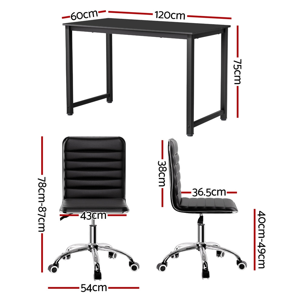 Artiss Computer Desk 120cm Executive Office Chairs Set PU Leather Low Back Black-Furniture > Office > Office &amp; Desk Chairs-PEROZ Accessories
