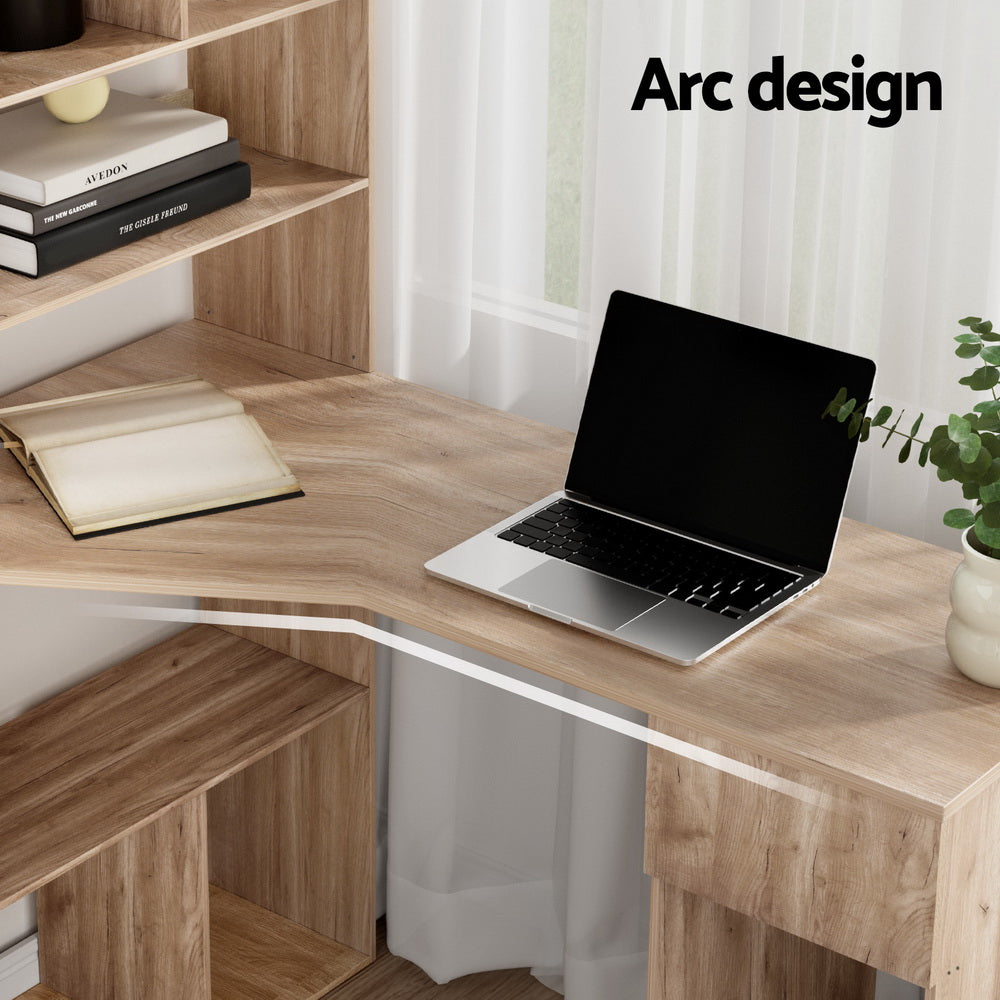 Artiss Computer Desk Bookshelf Drawer Cabinet Oak 120CM-Furniture > Office > Desks-PEROZ Accessories
