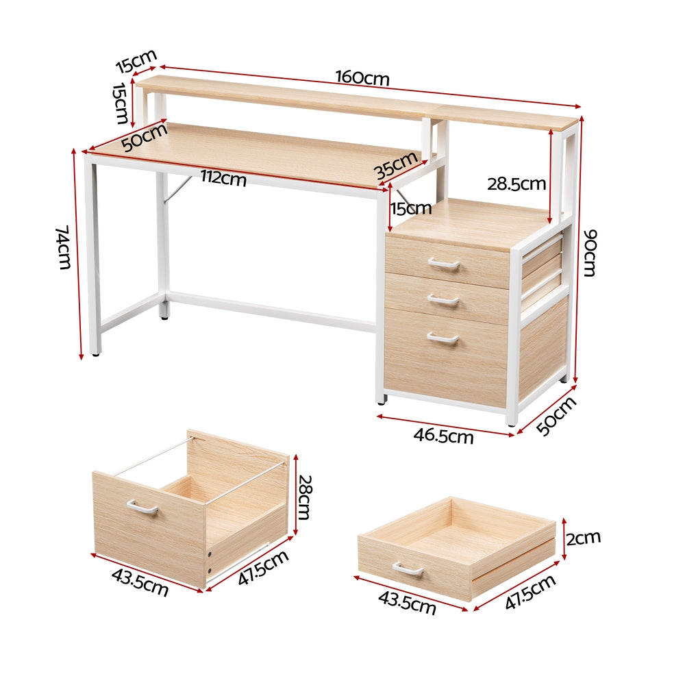 Artiss Computer Desk Home Office Study Table Desks w/Drawers Open Shelf Oak 160CM-Furniture > Office > Desks-PEROZ Accessories