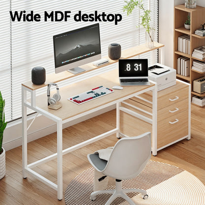 Artiss Computer Desk Home Office Study Table Desks w/Drawers Open Shelf Oak 160CM-Furniture > Office > Desks-PEROZ Accessories