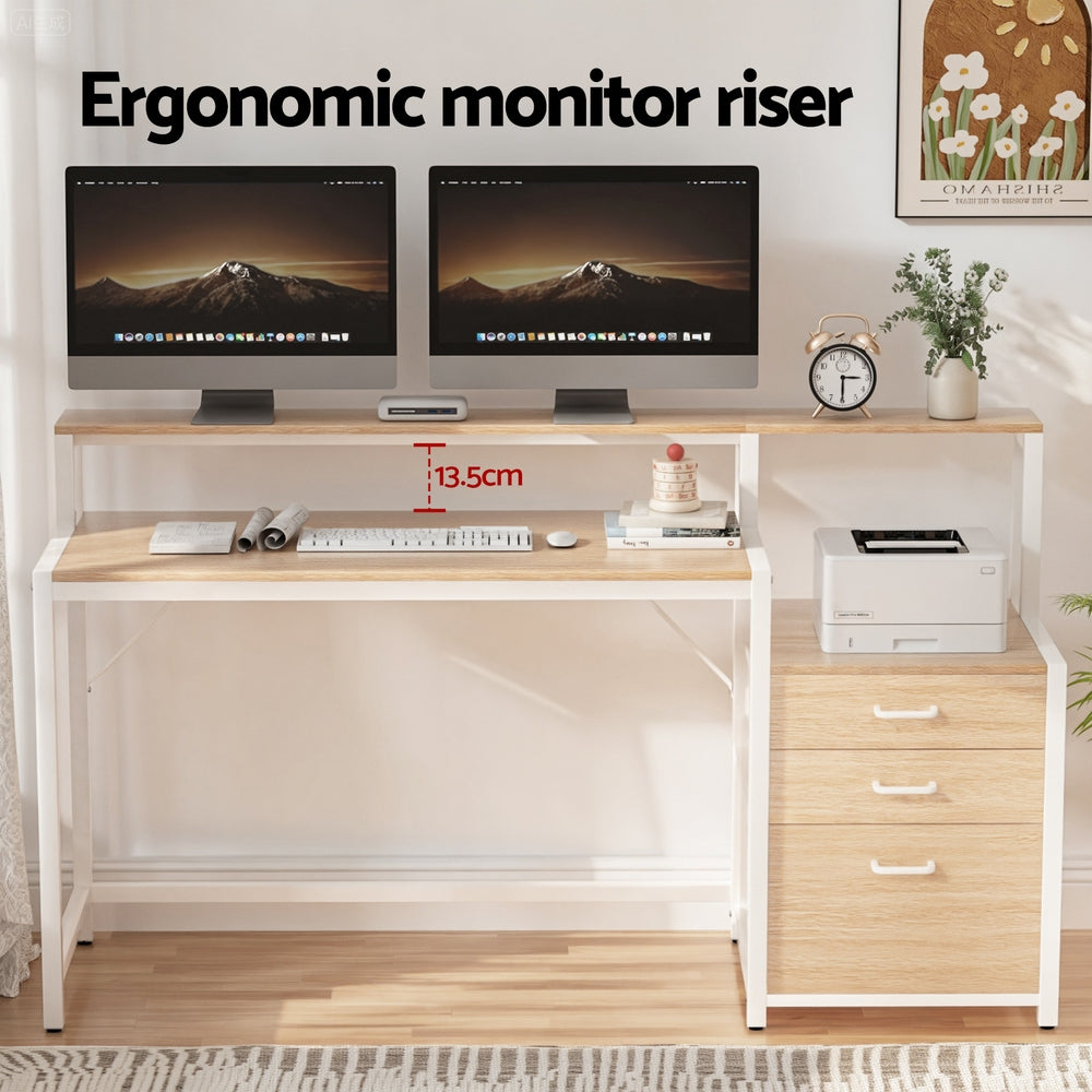 Artiss Computer Desk Home Office Study Table Desks w/Drawers Open Shelf Oak 160CM-Furniture > Office > Desks-PEROZ Accessories