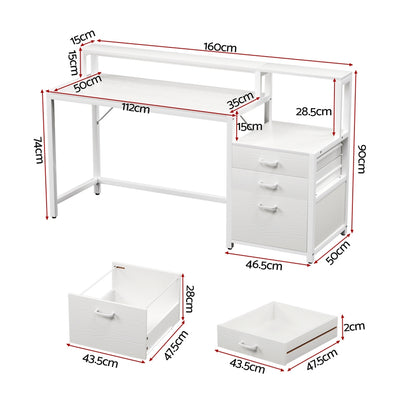 Artiss Computer Desk Home Office Study Table Desks w/Drawers Open Shelf White 160CM-Furniture > Office > Desks-PEROZ Accessories