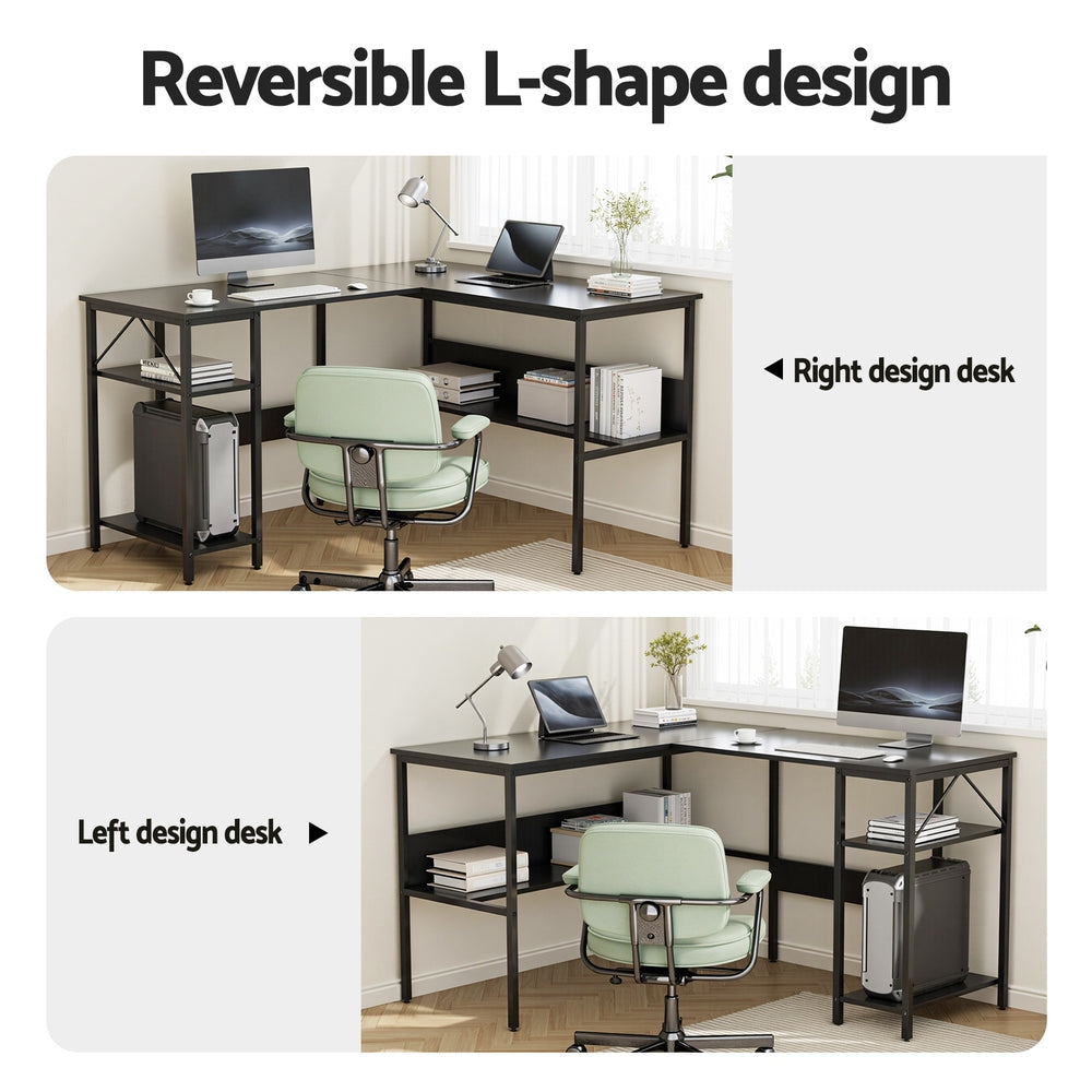 Artiss Computer Desk L shape Home Office Study Table Desks Open Shelf Black-Furniture > Office > Desks-PEROZ Accessories