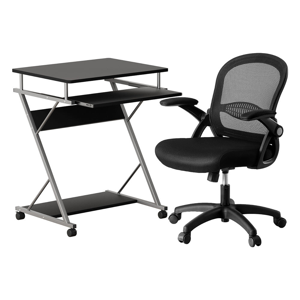 Artiss Computer Desk Mesh Office Chair Set Desks with Keyboard Shelf Try Black-Furniture > Office > Desks-PEROZ Accessories