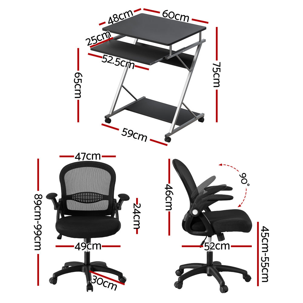 Artiss Computer Desk Mesh Office Chair Set Desks with Keyboard Shelf Try Black-Furniture > Office > Desks-PEROZ Accessories