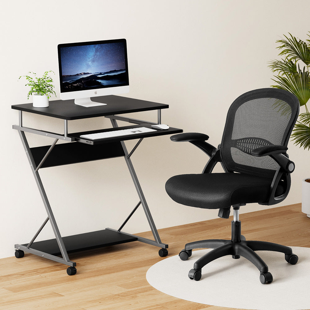 Artiss Computer Desk Mesh Office Chair Set Desks with Keyboard Shelf Try Black-Furniture > Office > Desks-PEROZ Accessories