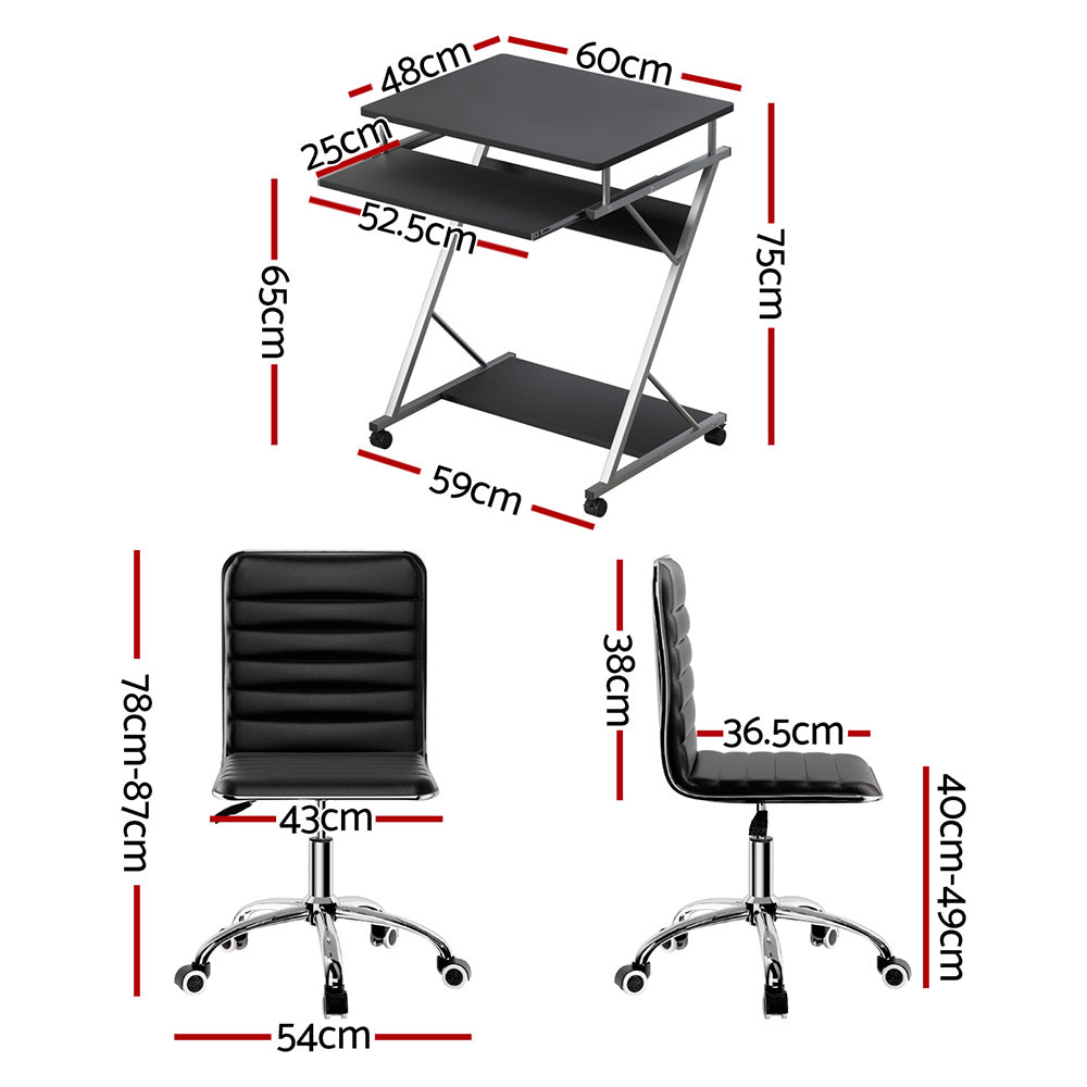 Artiss Computer Desk Office Chair Set Desks with Keyboard Shelf Try Black-Furniture > Office > Desks-PEROZ Accessories