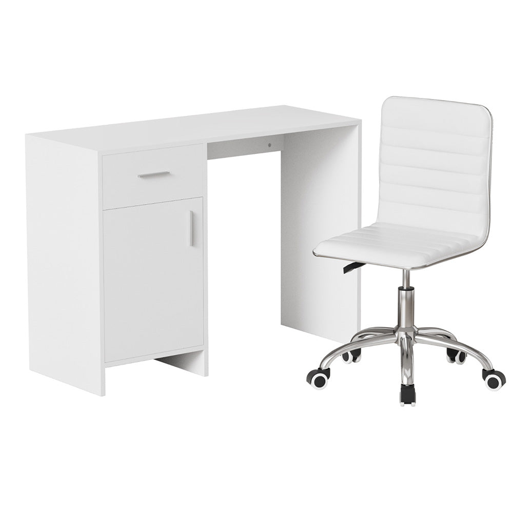 Artiss Computer Desk Office Chair Set PU Leather Home Study Table 100cm White-Furniture > Office > Desks-PEROZ Accessories