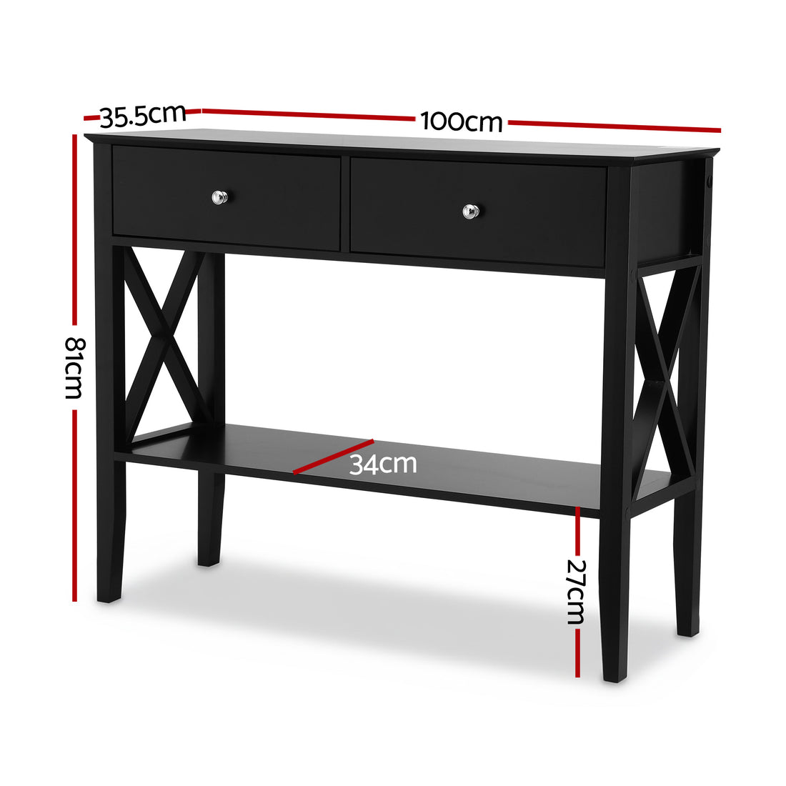 Artiss Console Table 2 Drawers 100CM Black-Furniture > Living Room > Side Tables-PEROZ Accessories