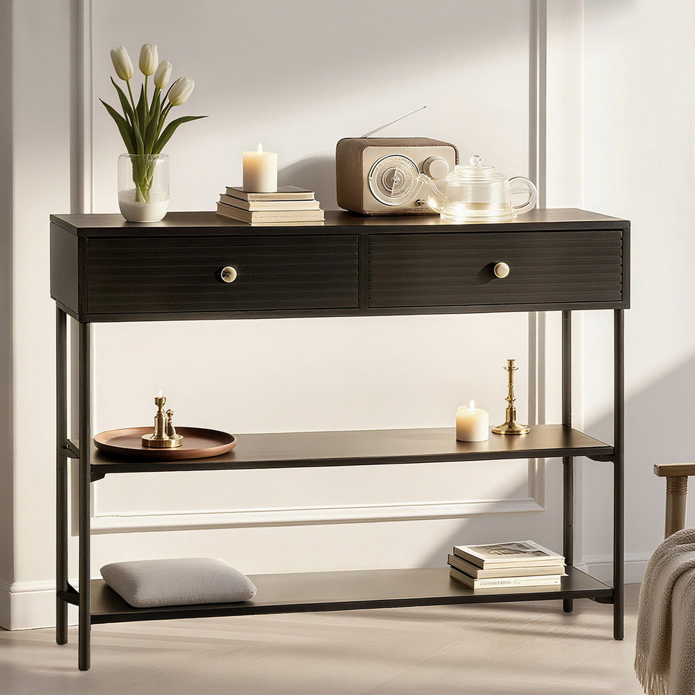 Artiss Console Table 3-Tier Black-Furniture > Living Room > Side Tables-PEROZ Accessories