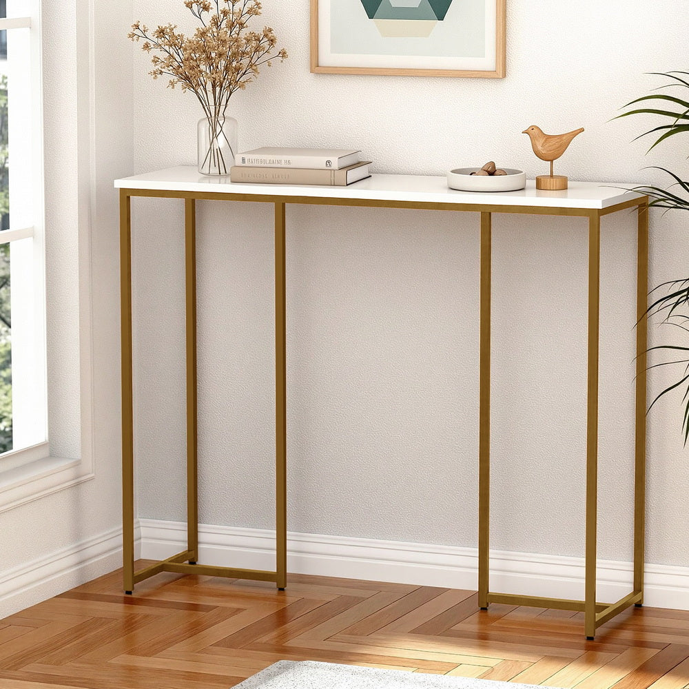 Artiss Console Table Marble Effect White&amp;Gold-Furniture > Living Room > Side Tables-PEROZ Accessories