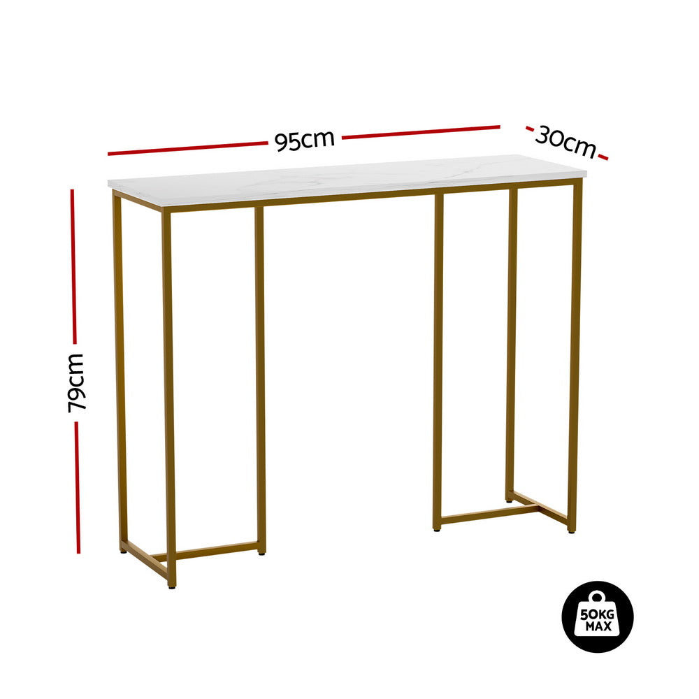 Artiss Console Table Marble Effect White&amp;Gold-Furniture > Living Room > Side Tables-PEROZ Accessories